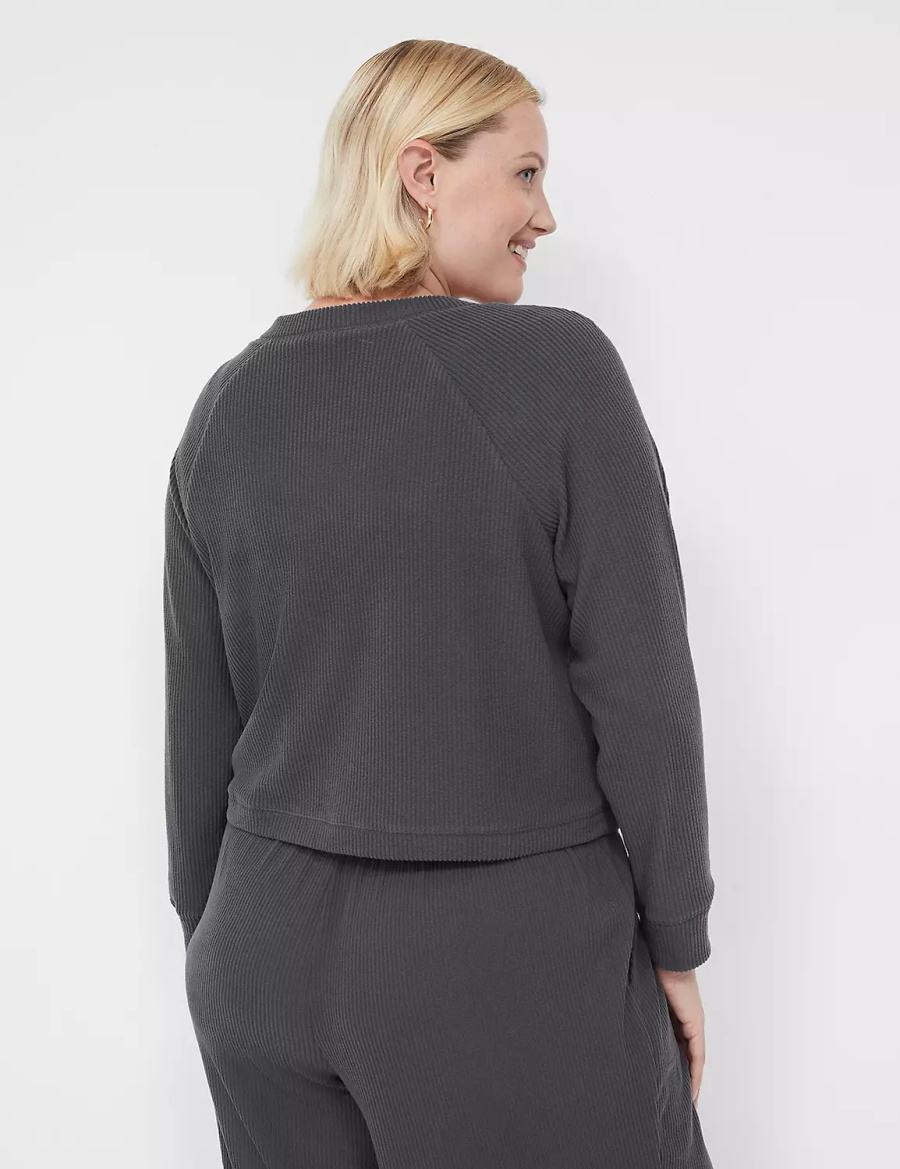 Dark Grey Lane Bryant Brushed Rib Sleep Women Cardigan | JRK9373GC