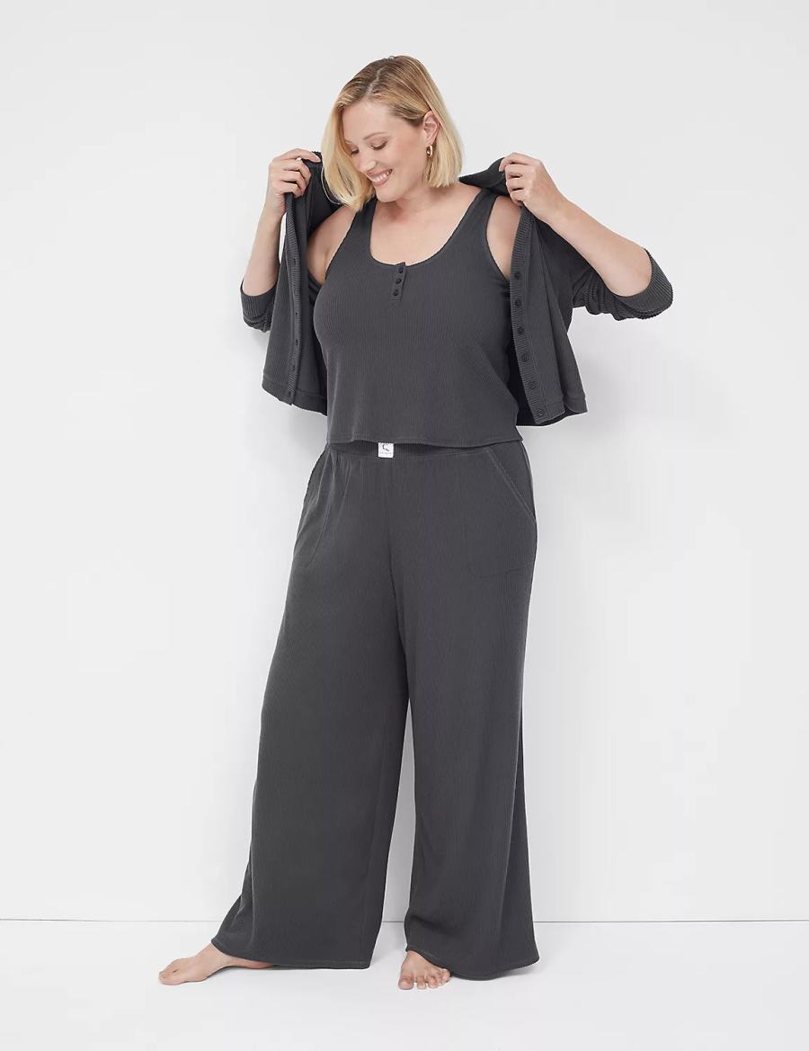 Dark Grey Lane Bryant Brushed Rib Sleep Women Cardigan | JRK9373GC