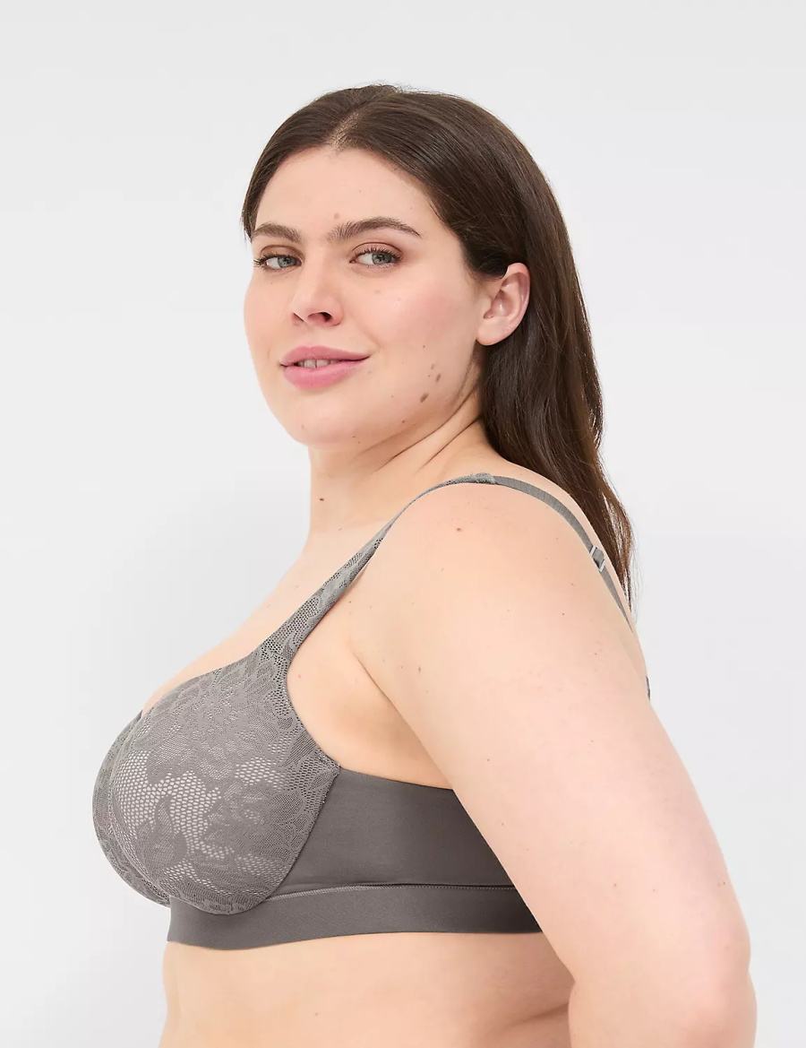 Dark Grey Lane Bryant Comfort Bliss Lightly Lined With Lace Women Balconette Bra | HAE6775ZB