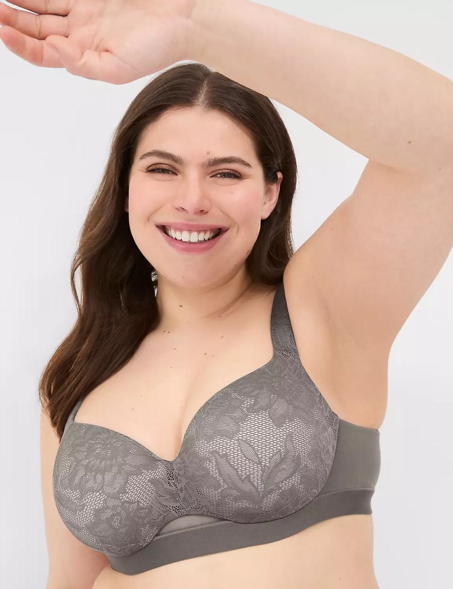 Dark Grey Lane Bryant Comfort Bliss Lightly Lined With Lace Women Balconette Bra | HAE6775ZB