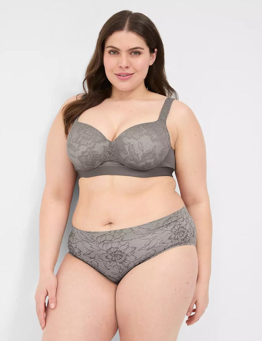 Dark Grey Lane Bryant Comfort Bliss Lightly Lined With Lace Women Balconette Bra | HAE6775ZB