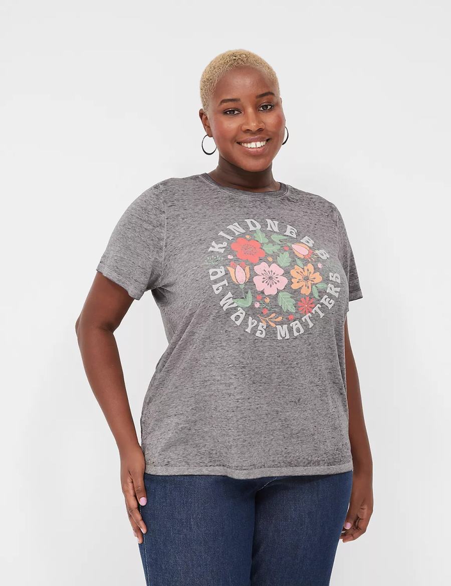 Dark Grey Lane Bryant Kindness Always Matters Burnout Graphic Tee Women T Shirts | MLA8187GT