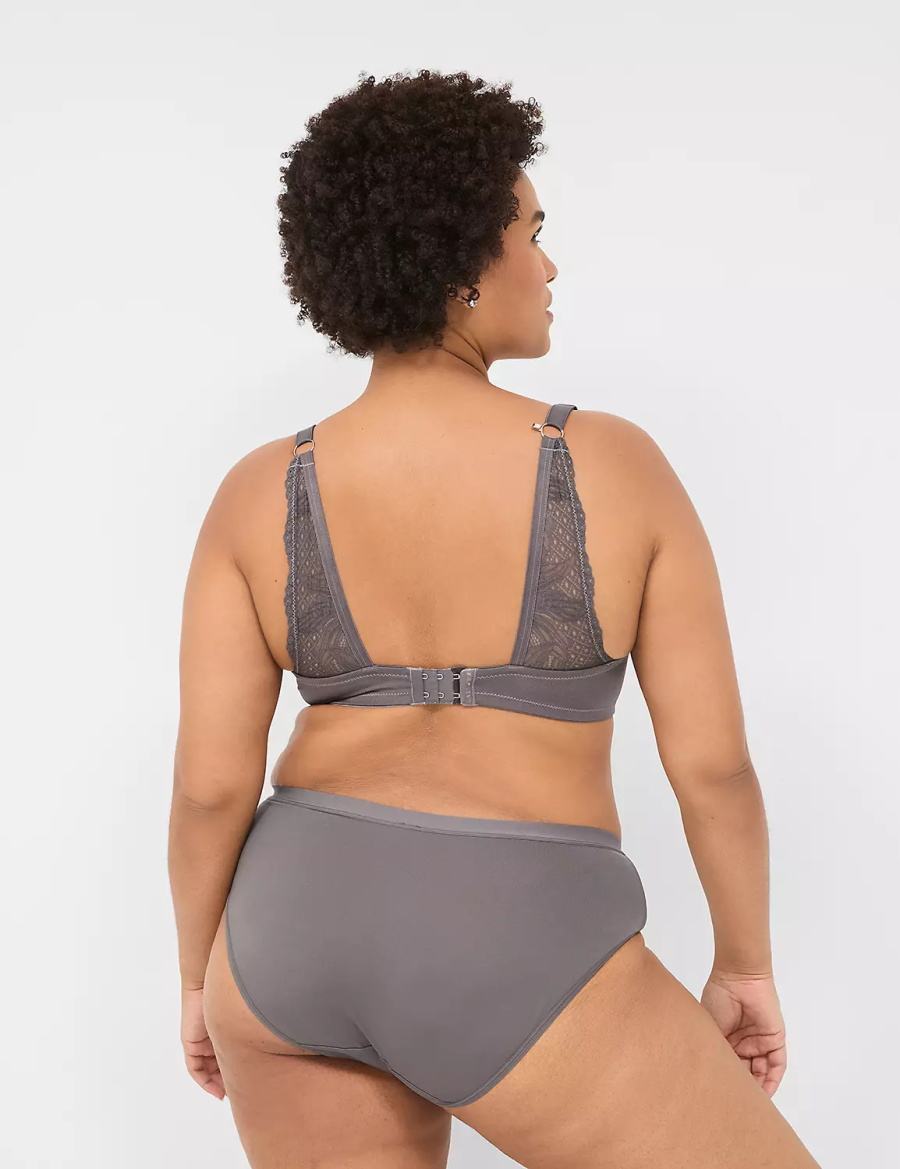 Dark Grey Lane Bryant No-Show With Lace Trim Women Hipster Panty | GLQ7742II