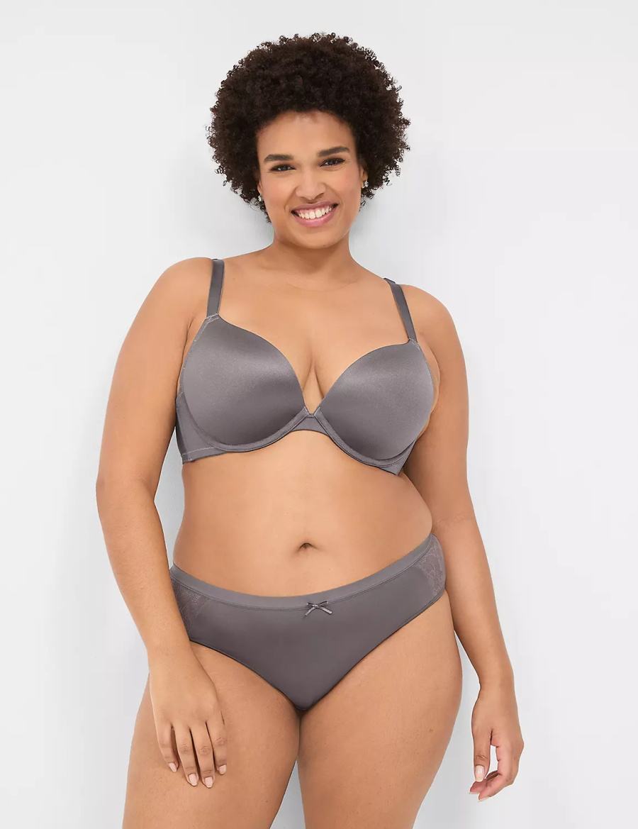 Dark Grey Lane Bryant No-Show With Lace Trim Women Hipster Panty | GLQ7742II