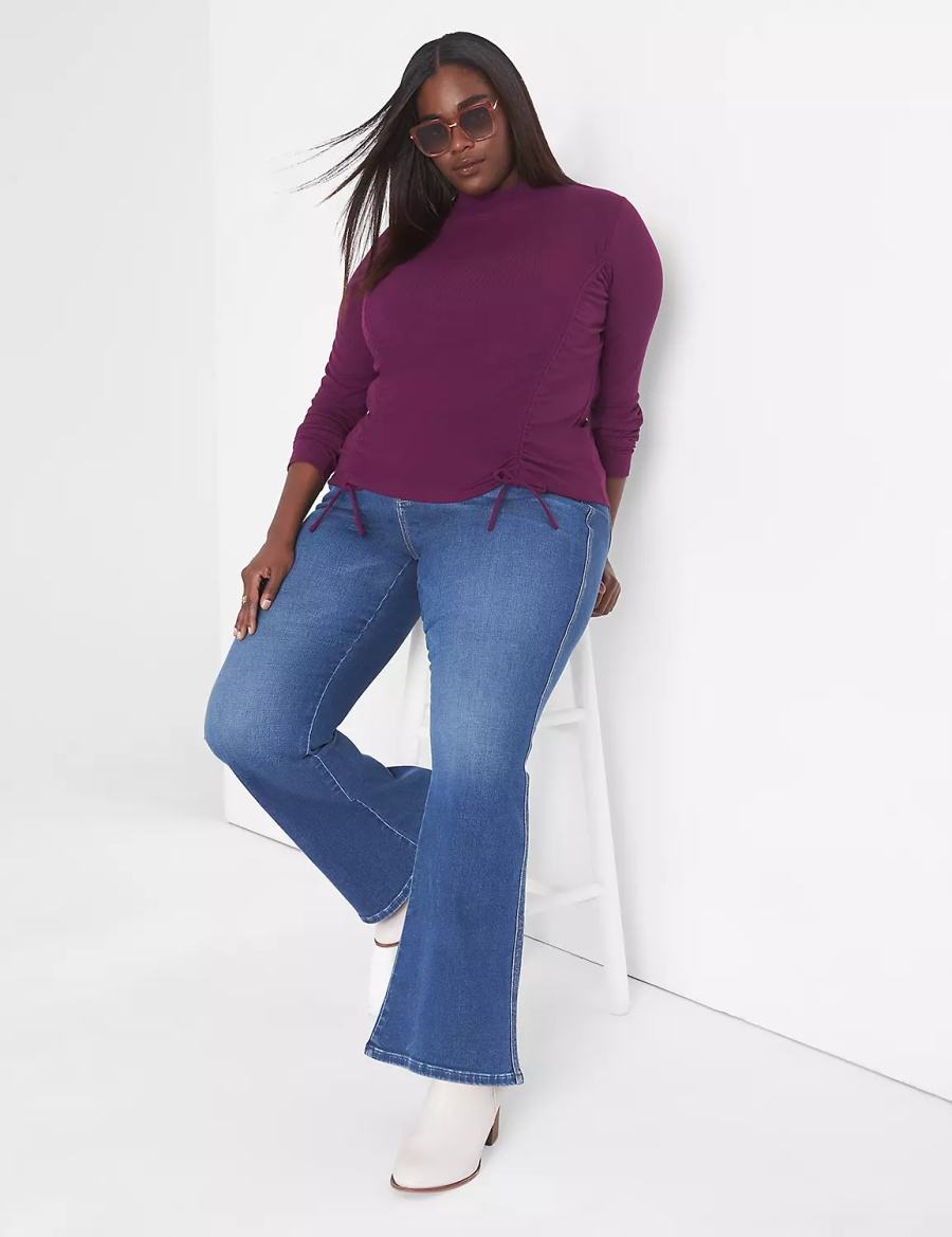 Dark Purple Lane Bryant Fitted Crop Mock-Neck Double-Drawcord Tee Women T Shirts | CWK5620IC