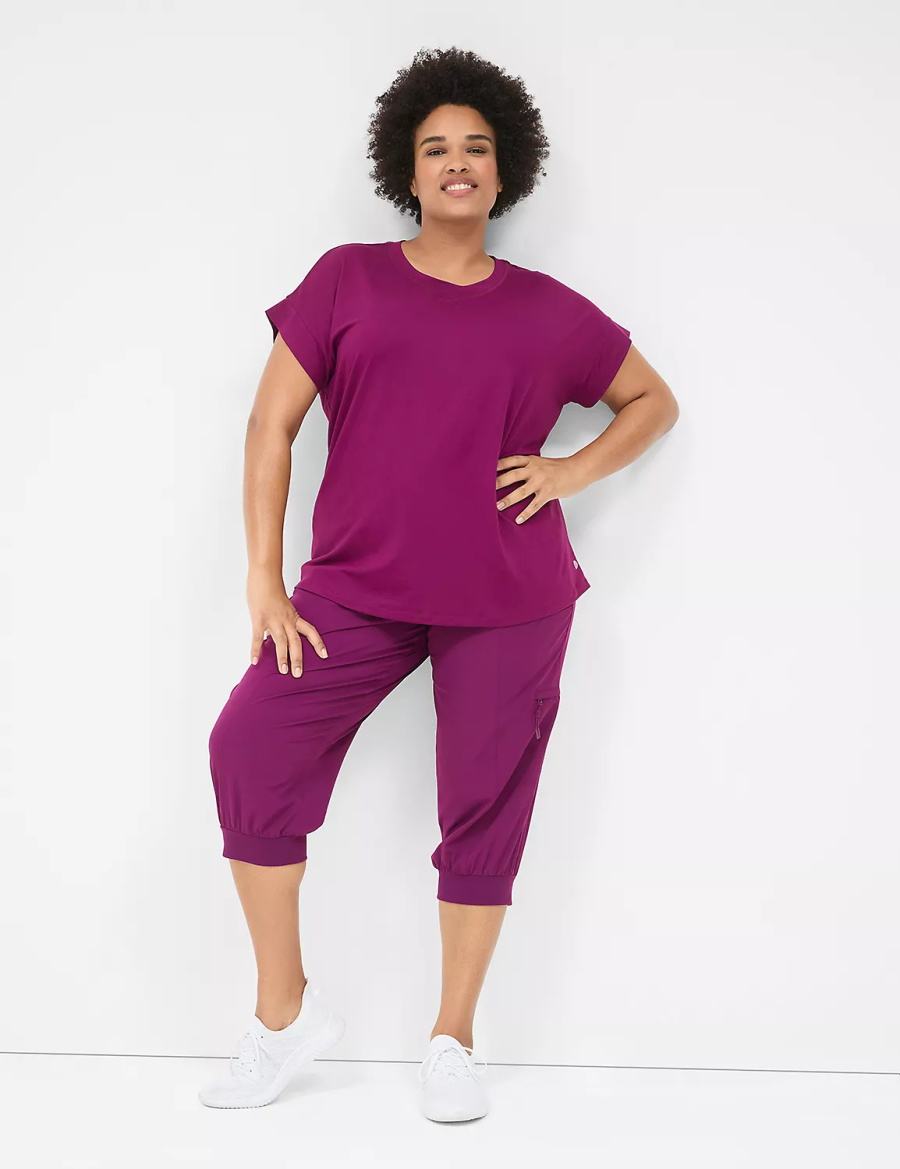 Dark Purple Lane Bryant LIVI Stretch Woven Capri Women Joggers | MNZ3046LR