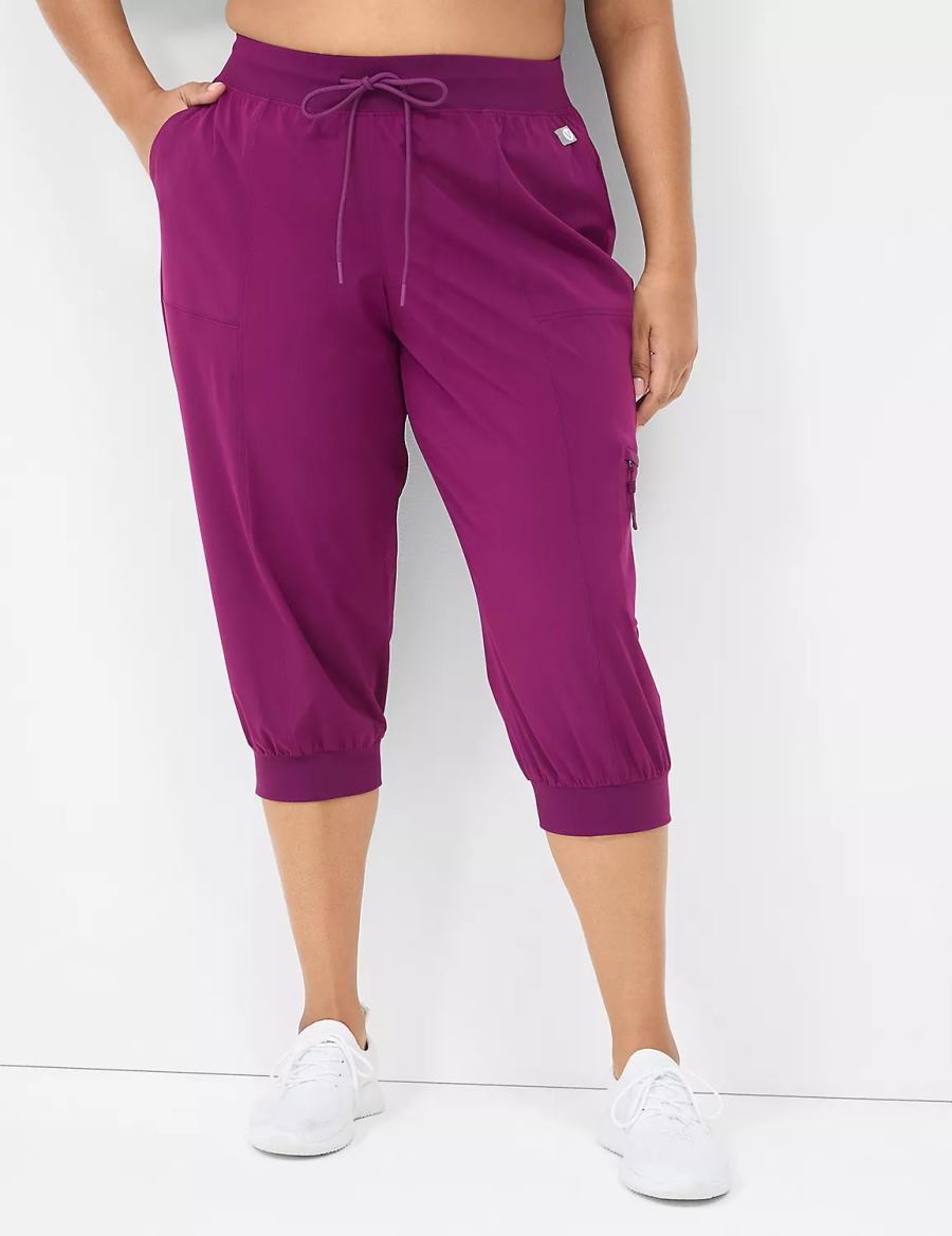 Dark Purple Lane Bryant LIVI Stretch Woven Capri Women Joggers | MNZ3046LR