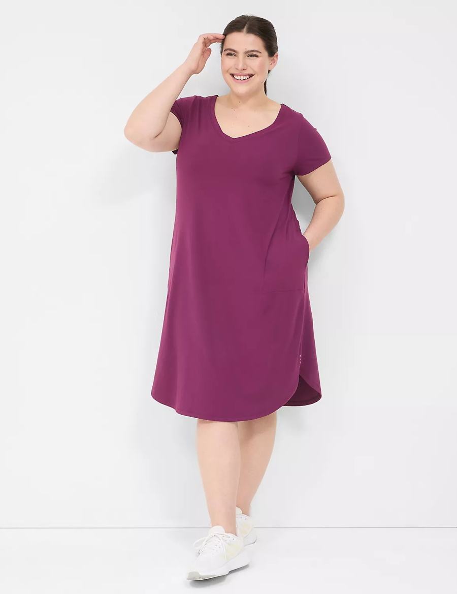 Dark Purple Lane Bryant LIVI V-Neck Recycled LIVI Soft Macrame-Back Women Casual Dress | GZN5997HI