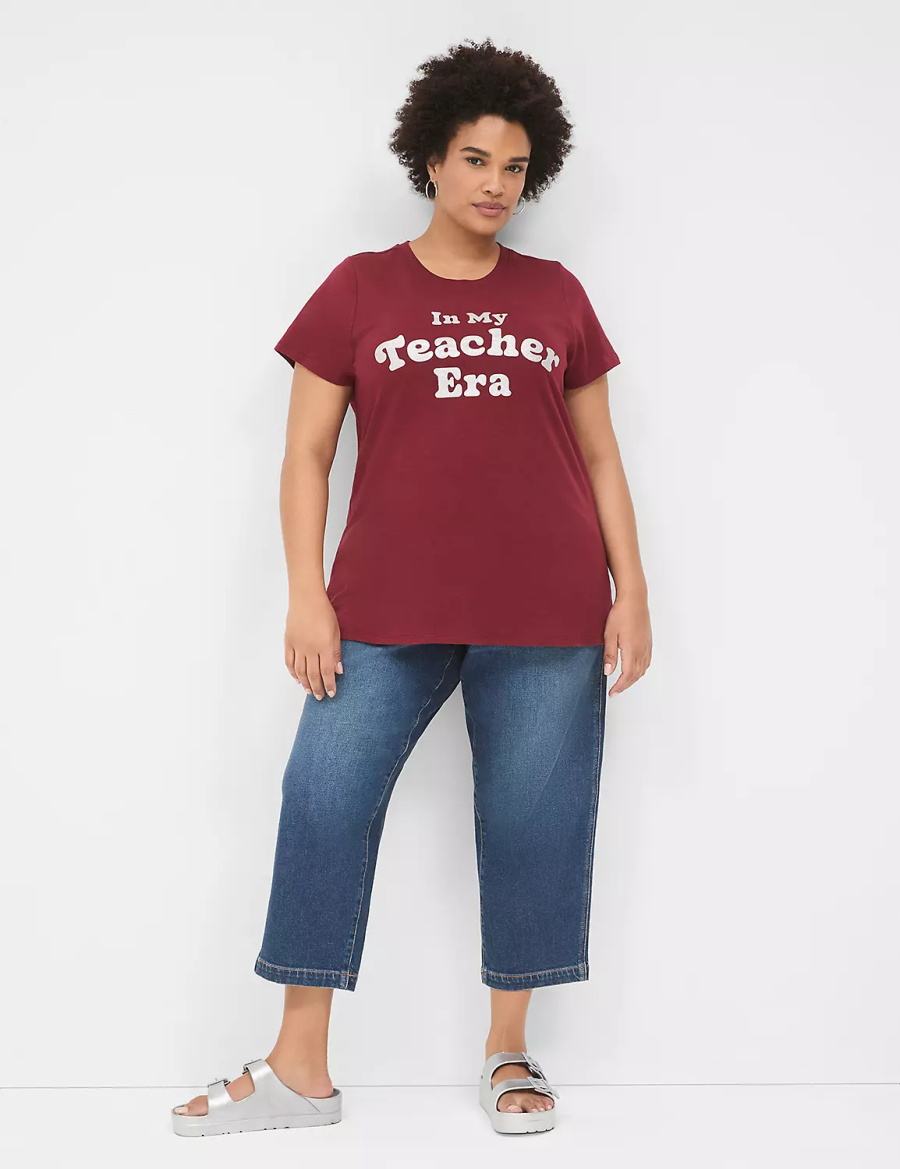 Dark Red Lane Bryant Glitter In My Teacher Era Graphic Tee Women T Shirts | XWM7158KV