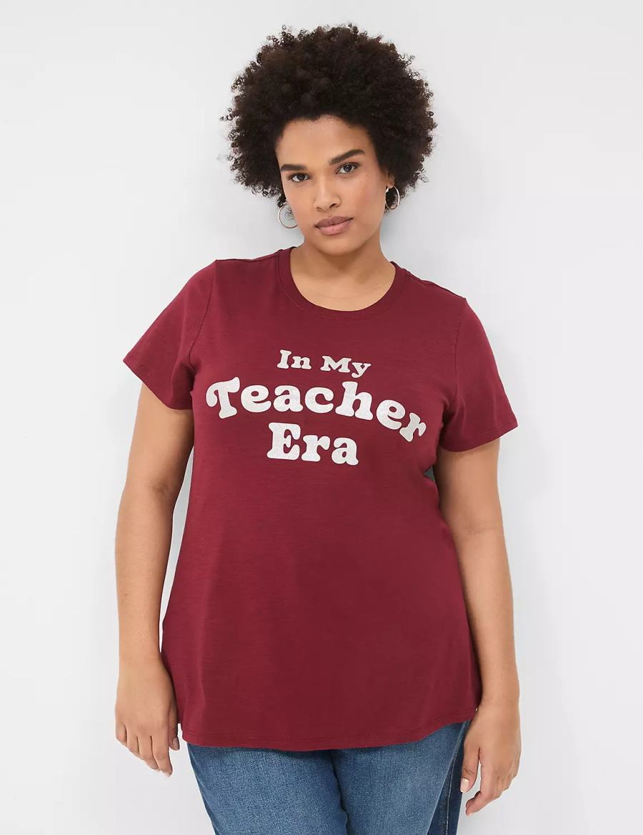 Dark Red Lane Bryant Glitter In My Teacher Era Graphic Tee Women T Shirts | XWM7158KV