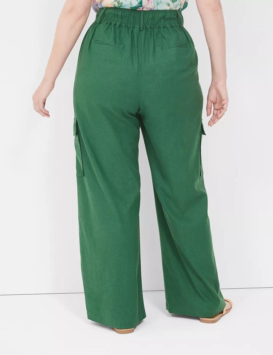 Deep Green Lane Bryant Pull-On Linen Straight Leg Cargo Women Pants | XYZ1259NO