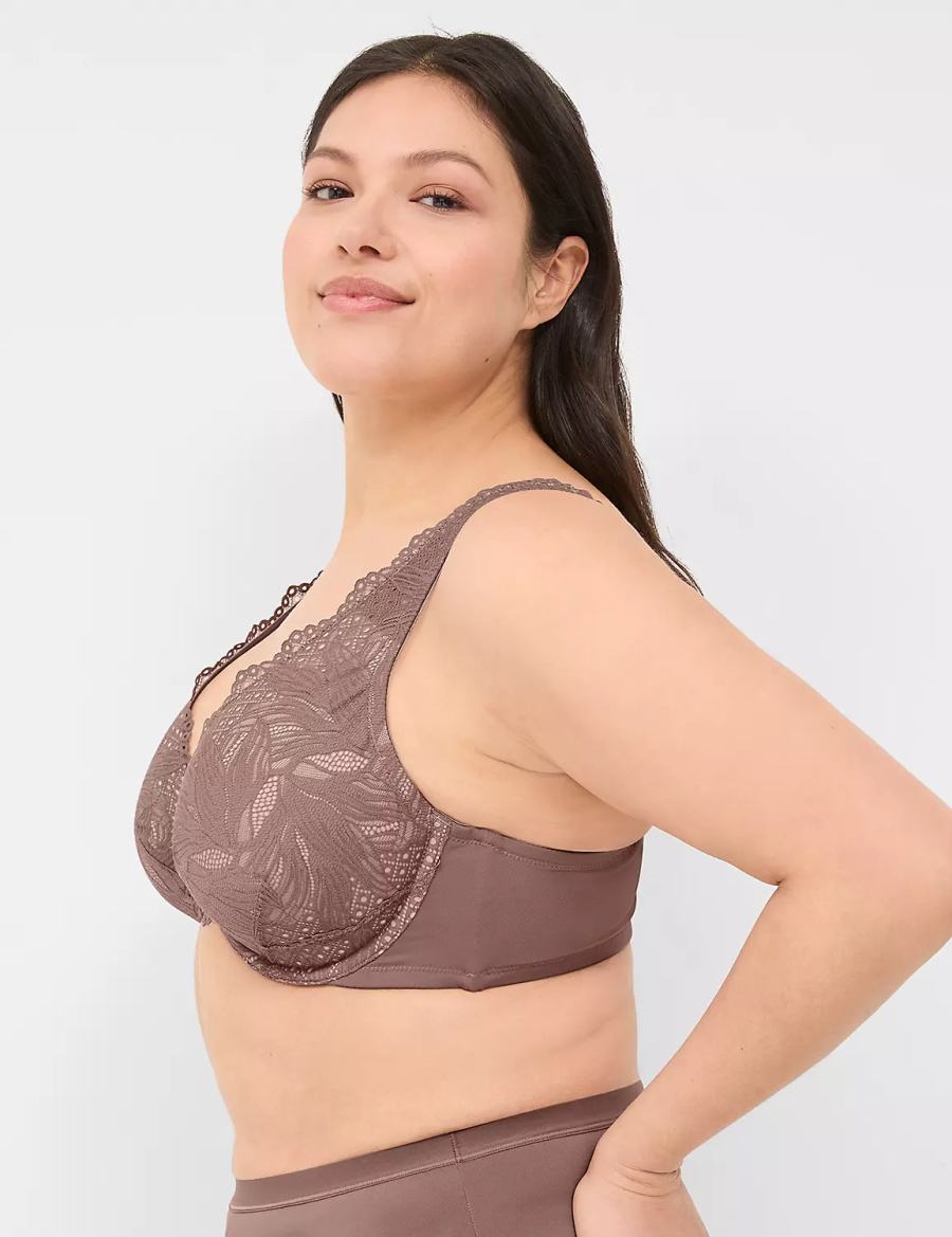 Deep Grey Brown Lane Bryant Lace Unlined Full Coverage Women Bralettes | MBG3651TV