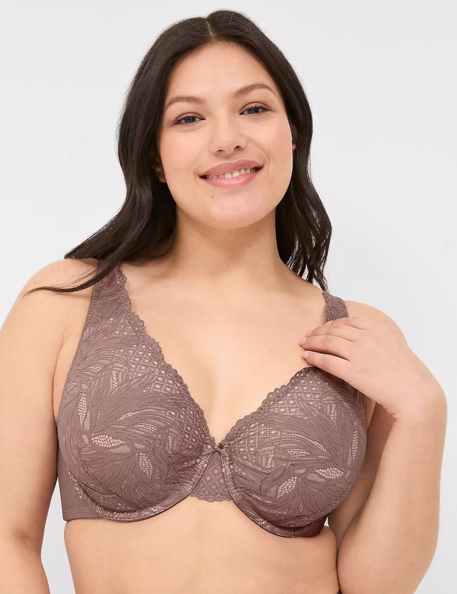 Deep Grey Brown Lane Bryant Lace Unlined Full Coverage Women Bralettes | MBG3651TV