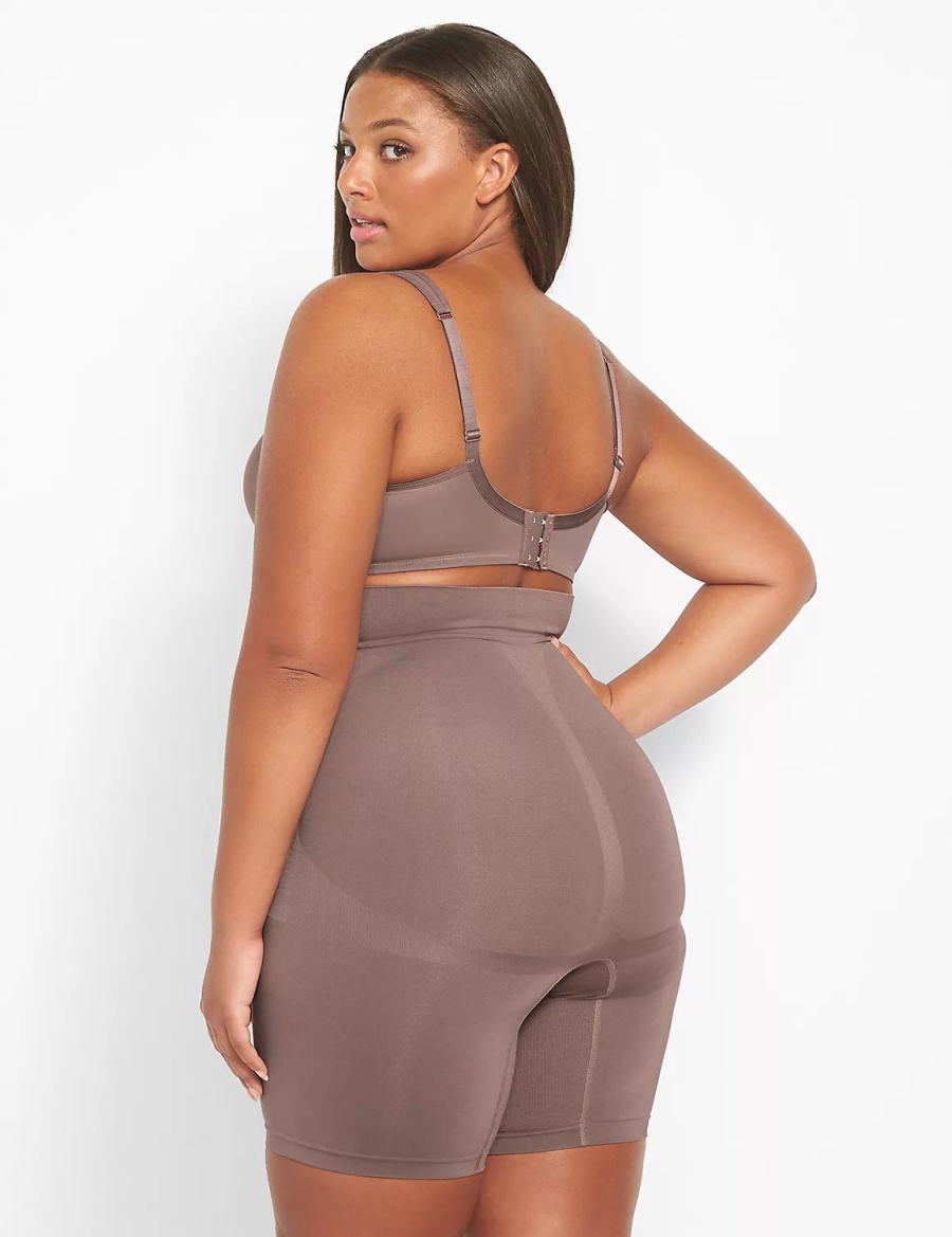 Deep Grey Brown Lane Bryant Level 2 Shaping Ultra High-Waist Short Women Briefs | JEE3725YF