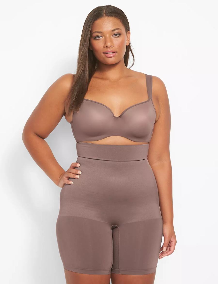 Deep Grey Brown Lane Bryant Level 2 Shaping Ultra High-Waist Short Women Briefs | JEE3725YF