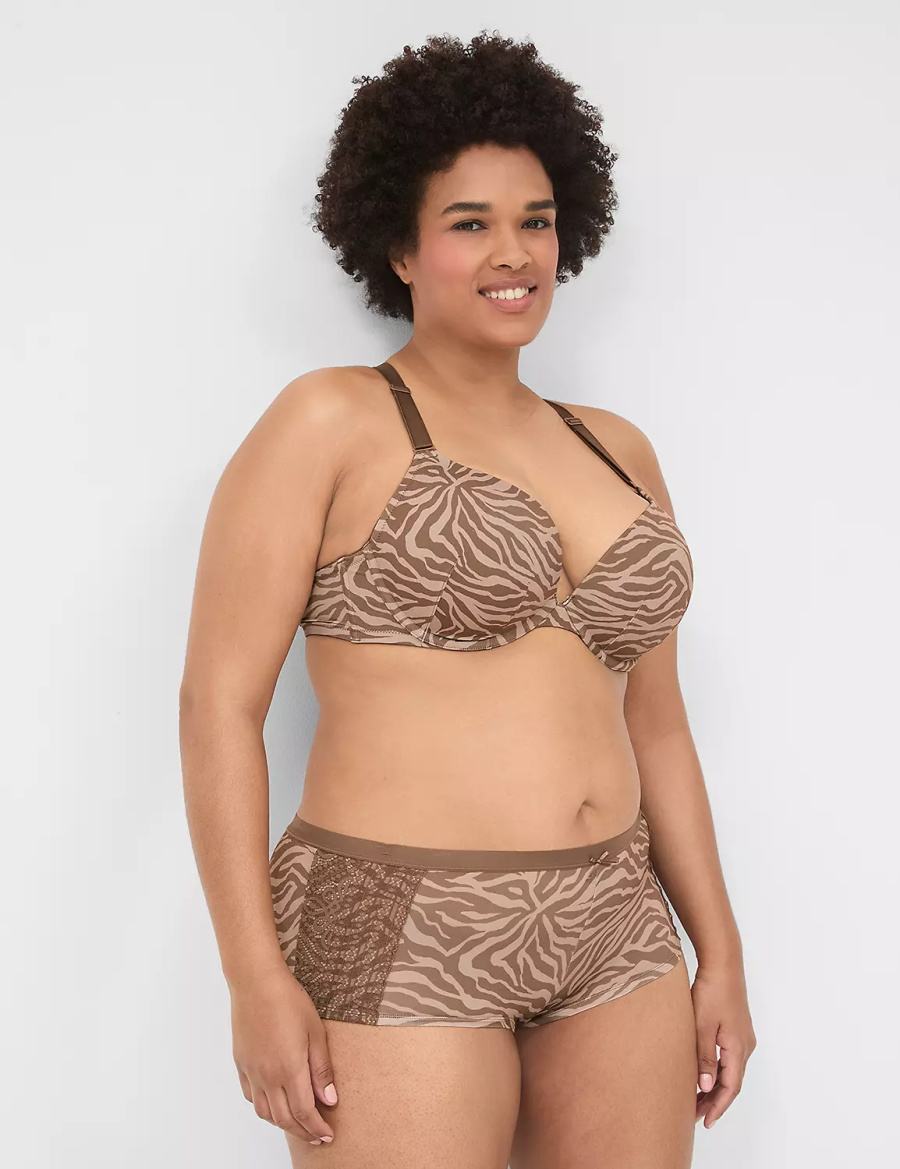 Deep Grey Brown Lane Bryant No-Show Boyshort With Lace Trim Women Briefs | OAR1072EY