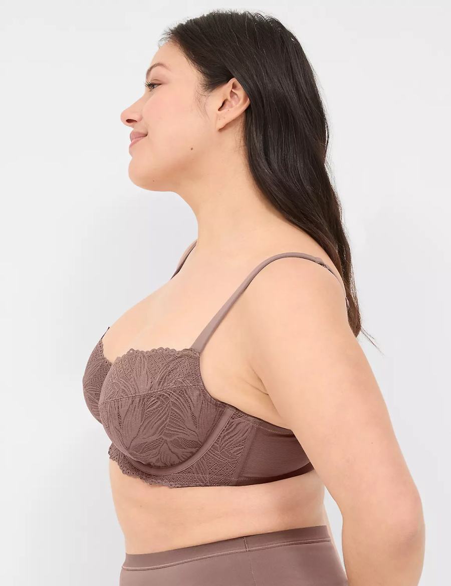 Deep Grey Brown Lane Bryant Unlined with Lace Women Balconette Bra | KVK1881SP