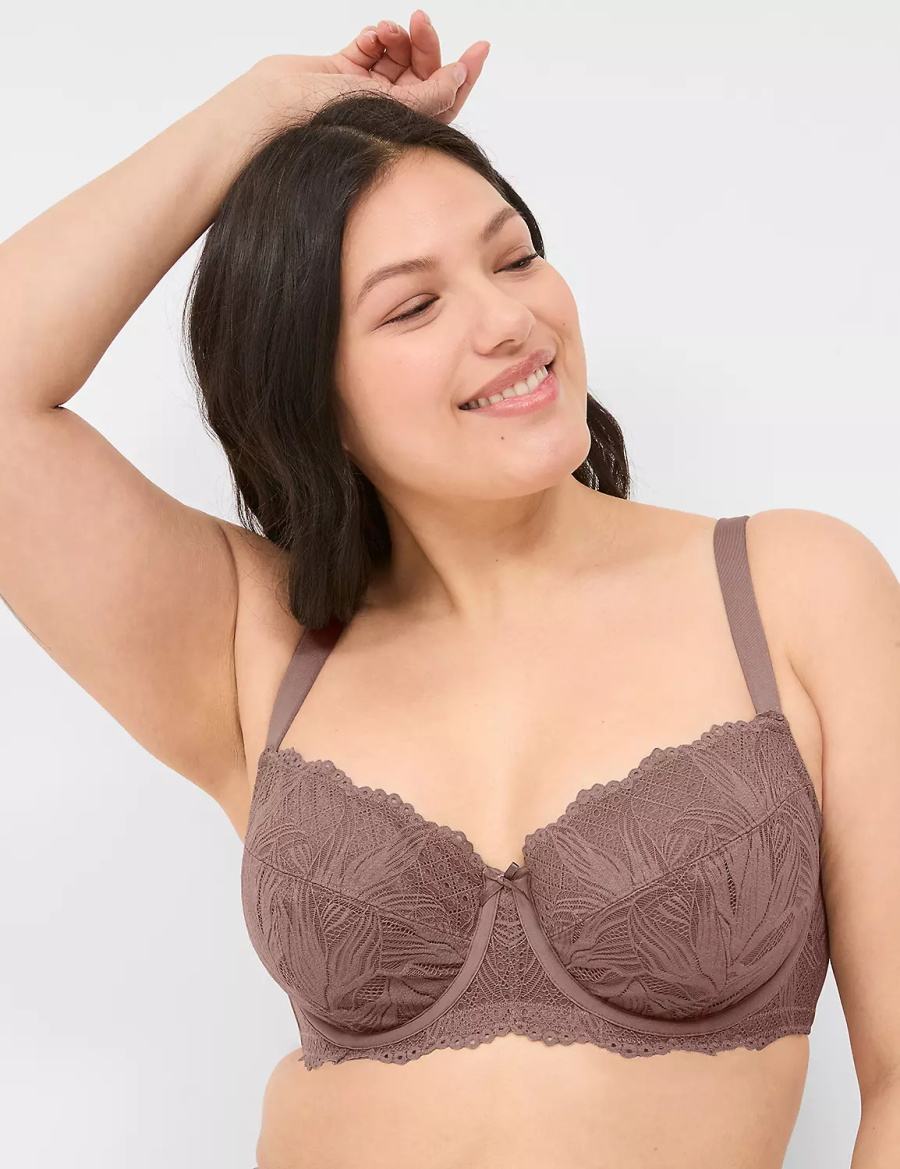 Deep Grey Brown Lane Bryant Unlined with Lace Women Balconette Bra | KVK1881SP