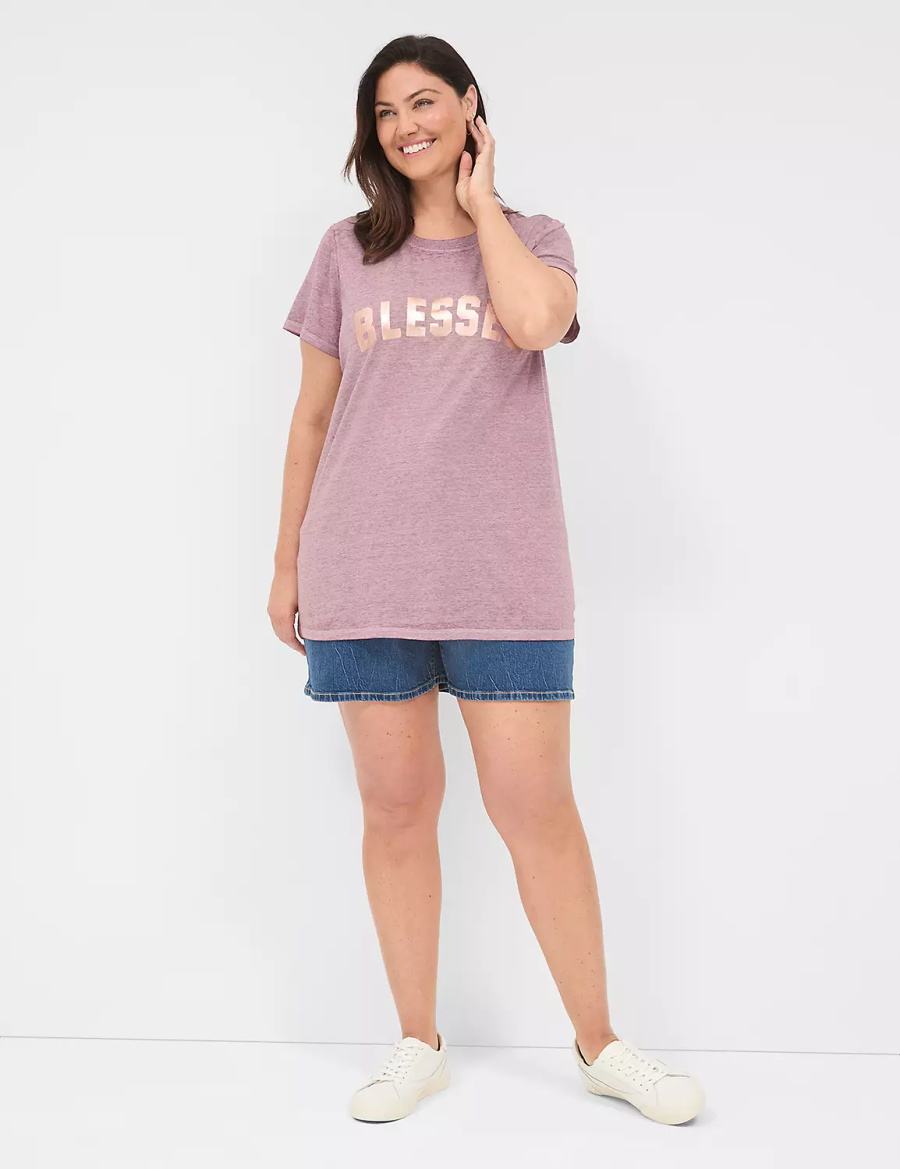 Deep Purple Lane Bryant Blessed Graphic Tee Women T Shirts | QSI6064LK