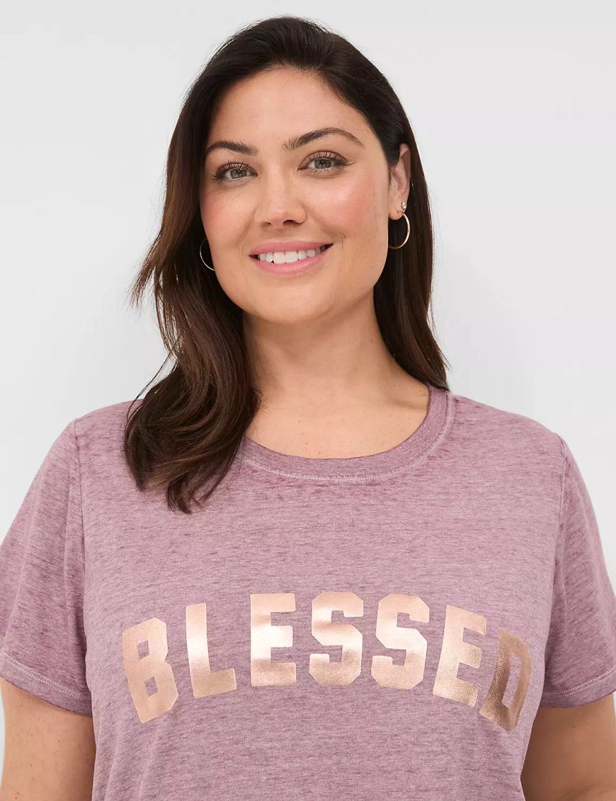 Deep Purple Lane Bryant Blessed Graphic Tee Women T Shirts | QSI6064LK