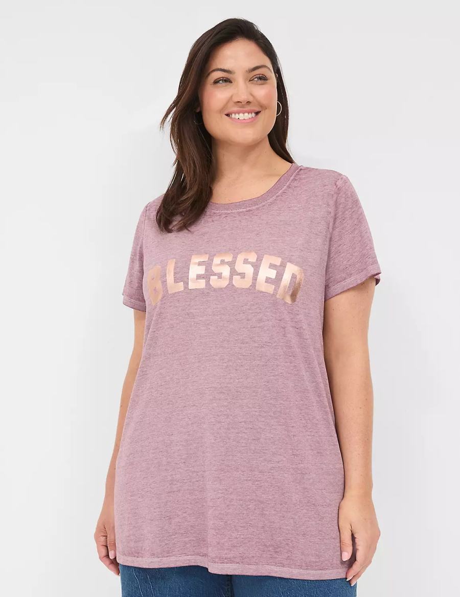 Deep Purple Lane Bryant Blessed Graphic Tee Women T Shirts | QSI6064LK