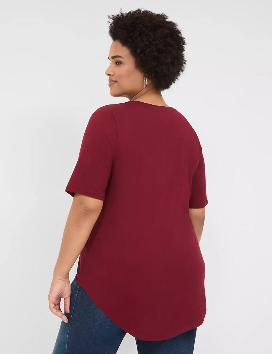 Deep Red Lane Bryant Curved-Hem Perfect Sleeve Tee Women T Shirts | BCN4569RM