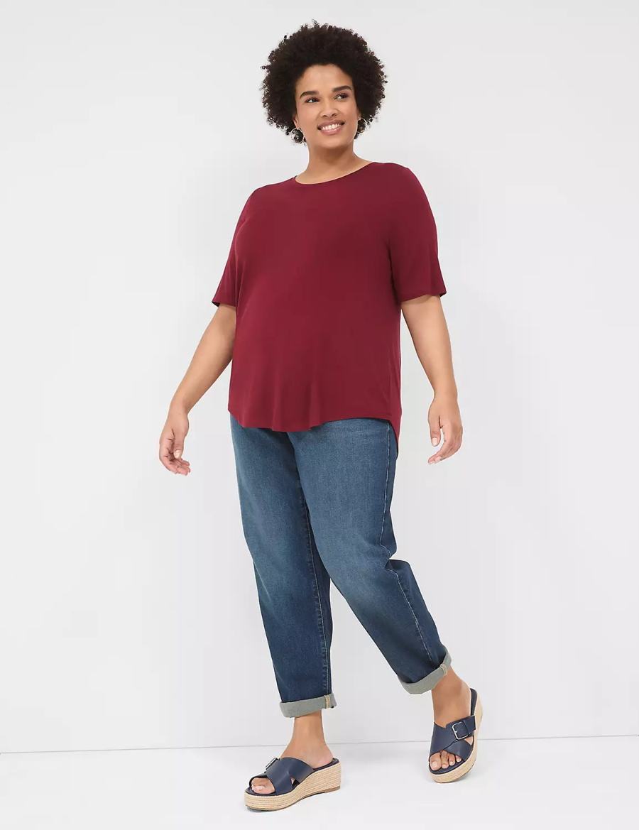 Deep Red Lane Bryant Curved-Hem Perfect Sleeve Tee Women T Shirts | BCN4569RM