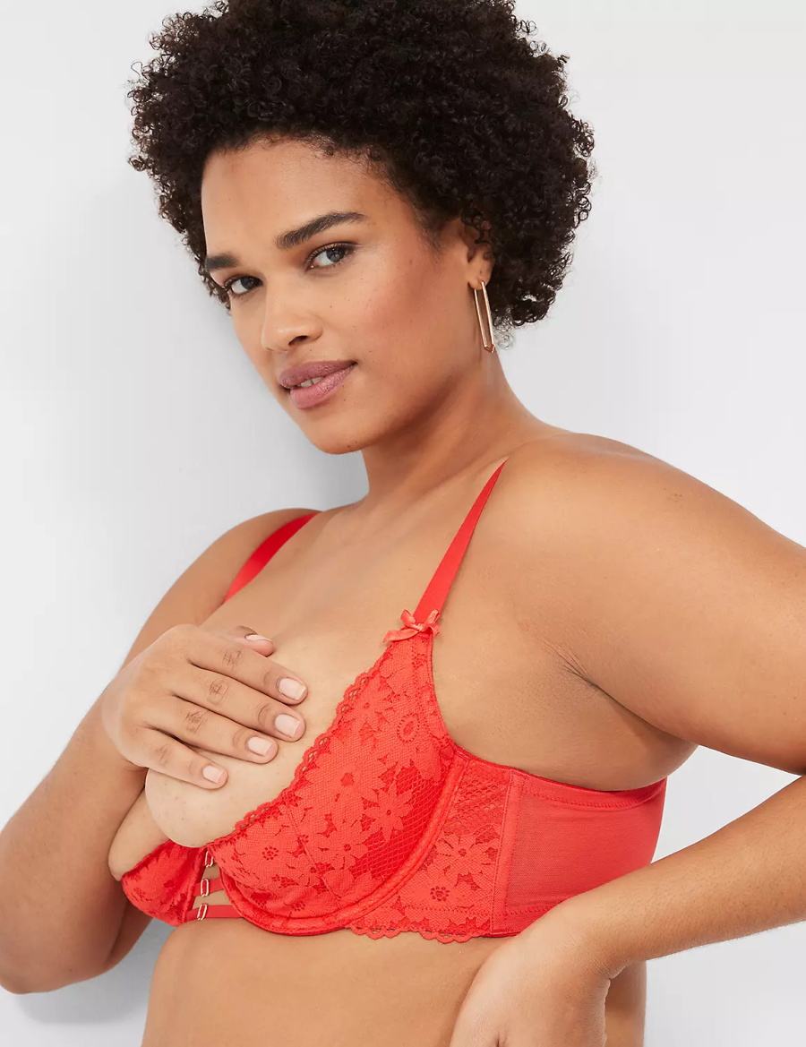 Deep Red Lane Bryant Lace Quarter Cup Women Bralettes | KOX1147NC