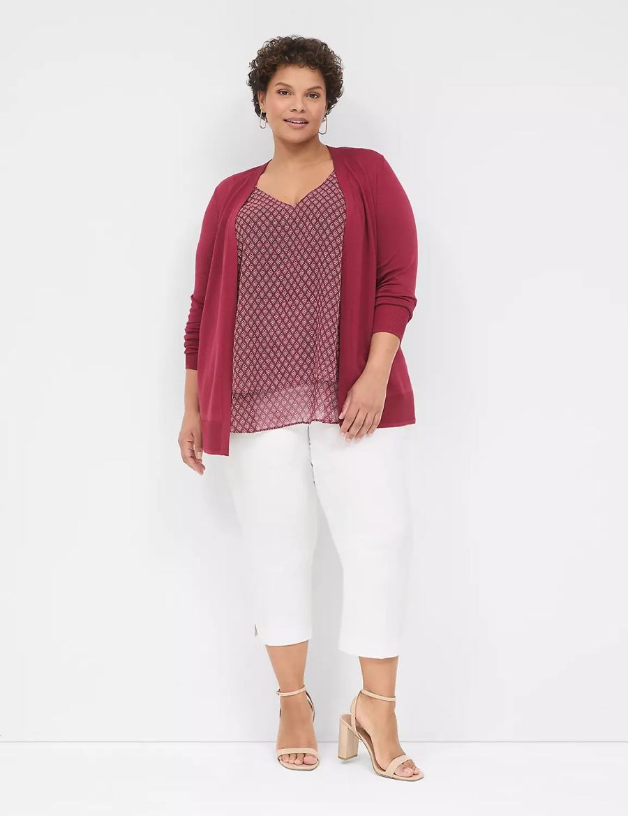 Deep Red Lane Bryant Modern Long-Sleeve Open-Front Women Cardigan | SBX7820OQ