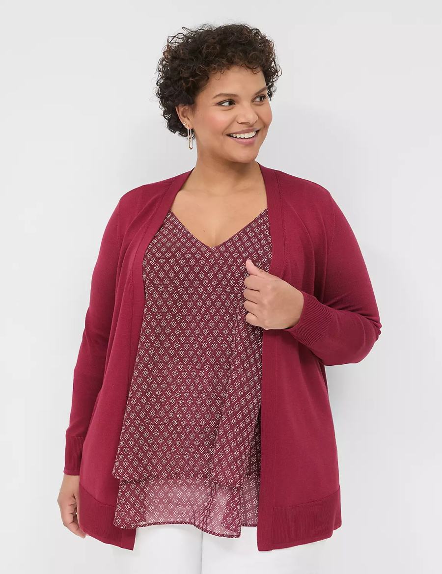 Deep Red Lane Bryant Modern Long-Sleeve Open-Front Women Cardigan | SBX7820OQ