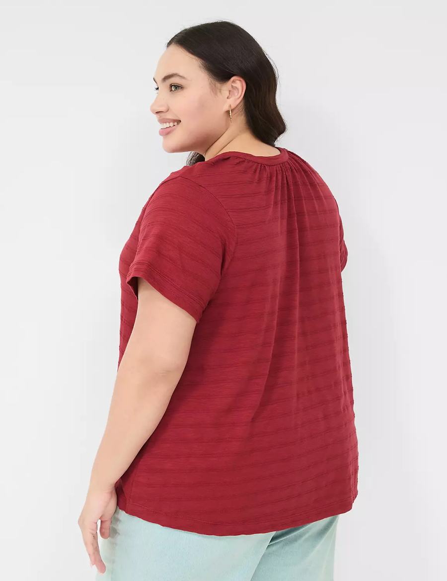 Deep Red Lane Bryant Short-Sleeve Button-Down Top Women T Shirts | GAV6870RK