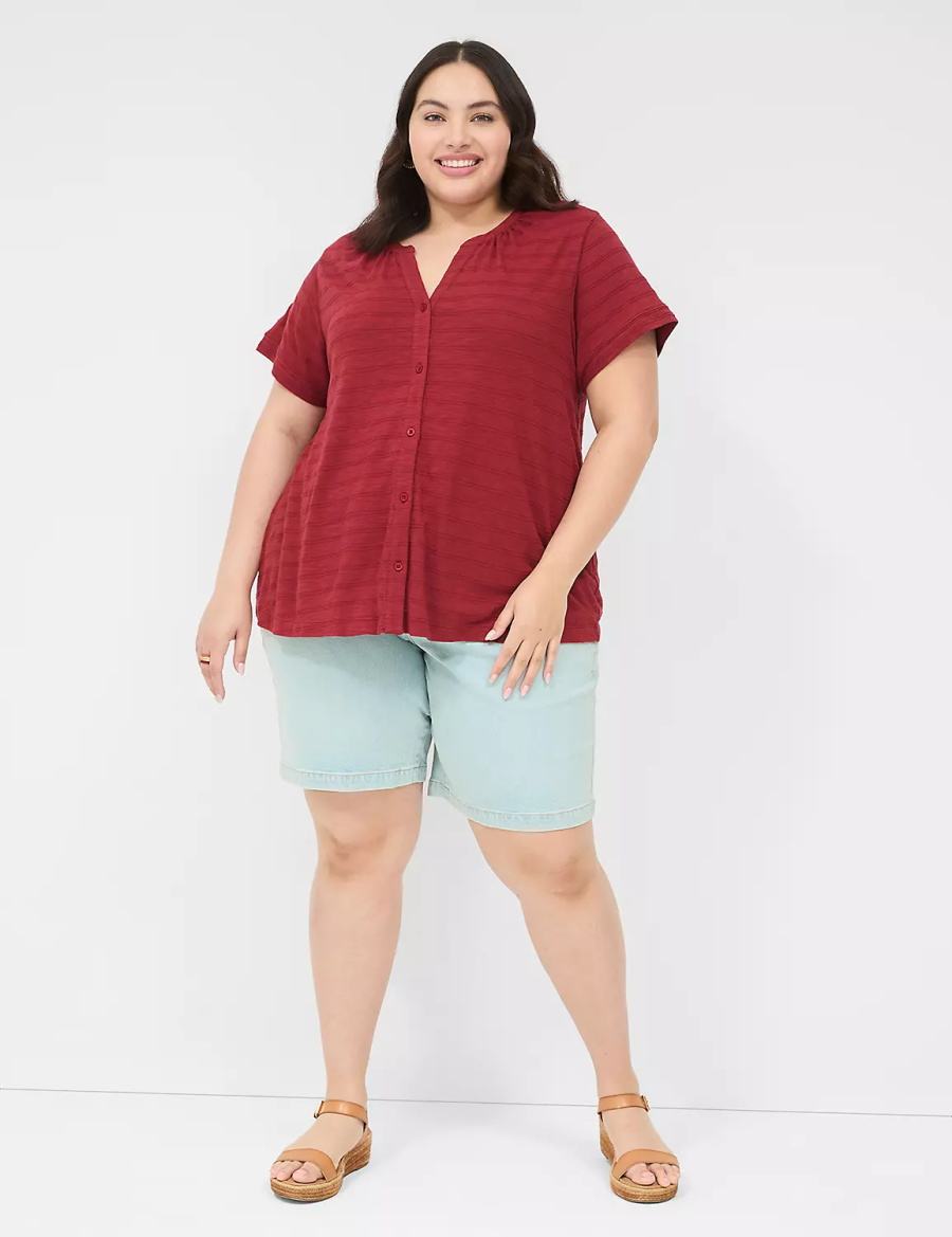 Deep Red Lane Bryant Short-Sleeve Button-Down Top Women T Shirts | GAV6870RK