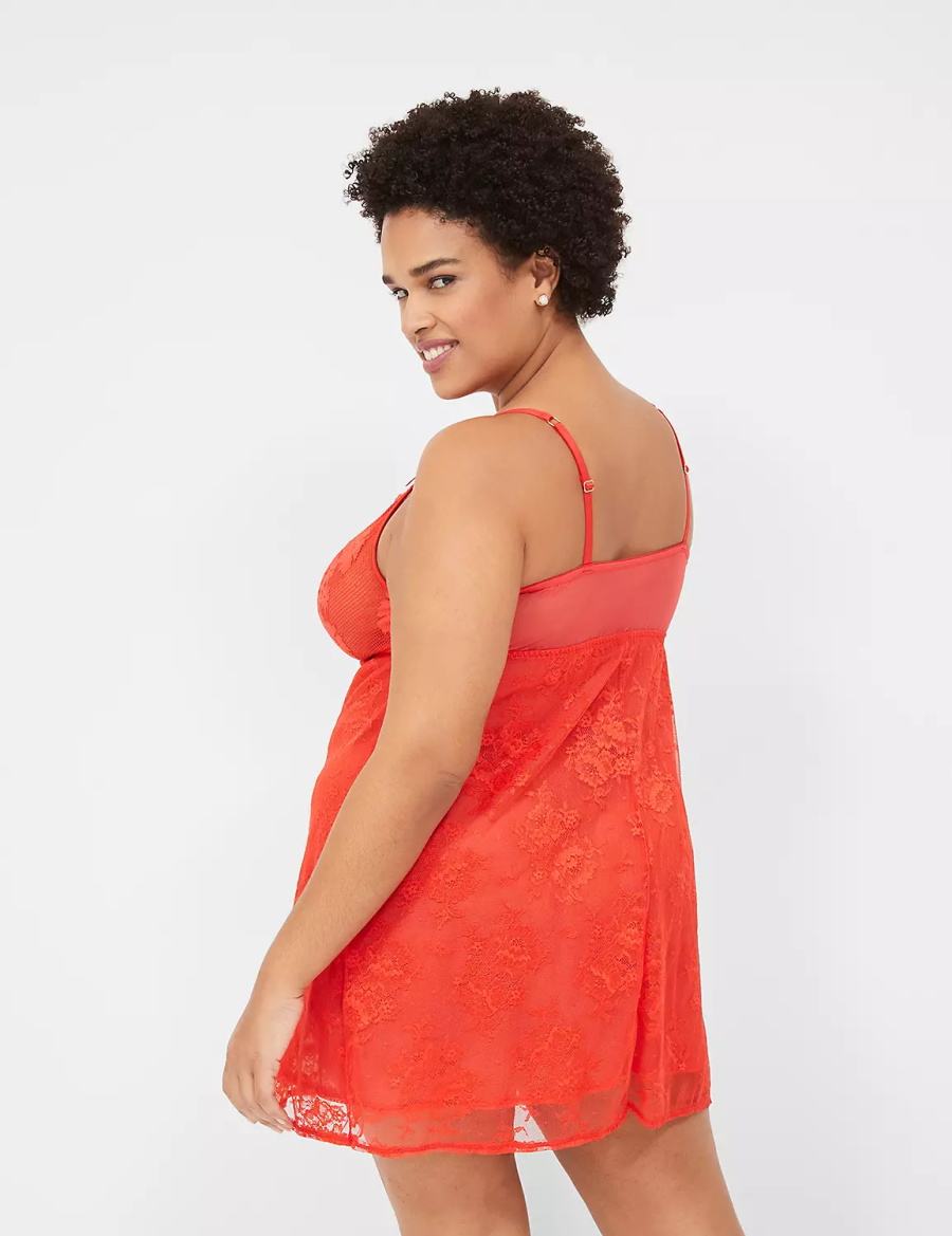 Deep Red Lane Bryant Stretch Lace Slip Women Dress | NHR6175LS