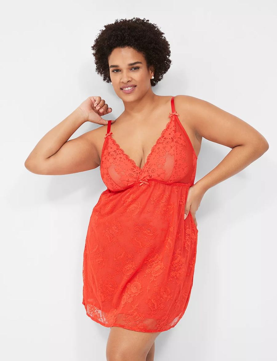 Deep Red Lane Bryant Stretch Lace Slip Women Dress | NHR6175LS