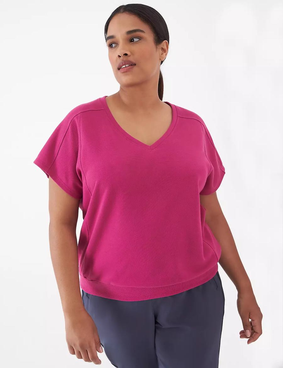 Fuchsia Lane Bryant LIVI French Terry Short-Sleeve Women Sweatshirts | RUE3216PT