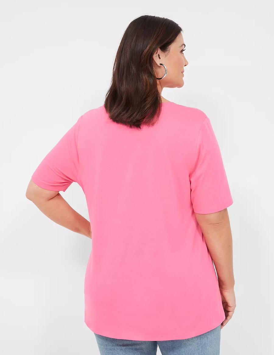 Fuchsia Lane Bryant Perfect Sleeve V-Neck Tee Women T Shirts | VUQ1136YN