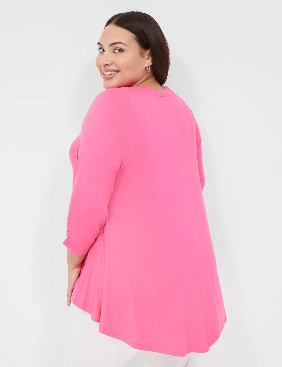 Fuchsia Lane Bryant Swing 3/4 Ruched-Sleeve Top Women T Shirts | DDD3266PM