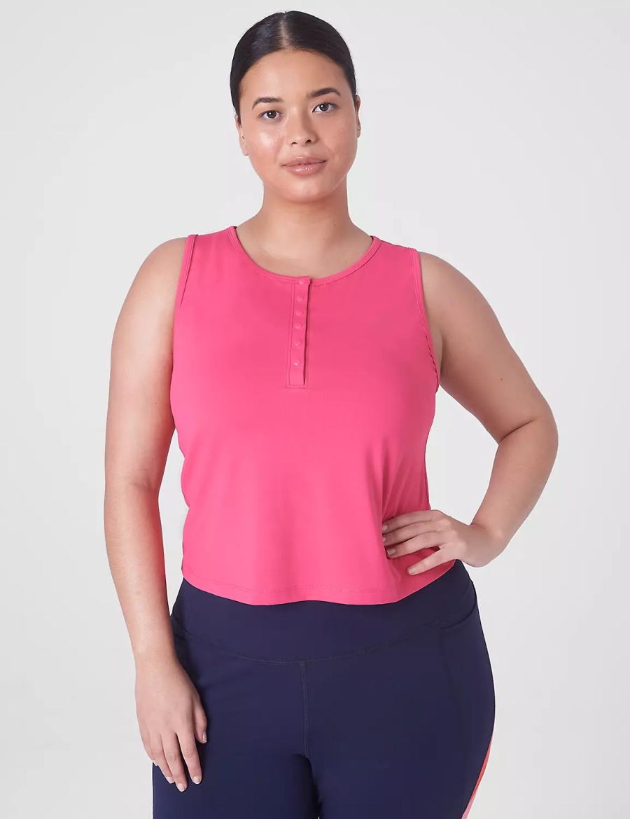 Fuchsia Pink Lane Bryant LIVI Crop Snap-Up Wicking Women Tank Top | YSM7574SK