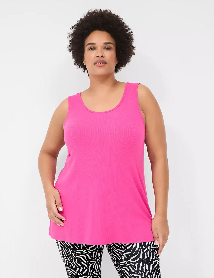 Fuchsia Pink Lane Bryant LIVI Twist-Back Rib Women Tank Top | CII1984EE