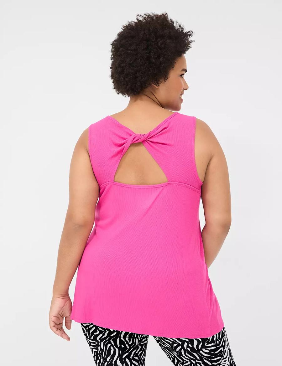 Fuchsia Pink Lane Bryant LIVI Twist-Back Rib Women Tank Top | CII1984EE