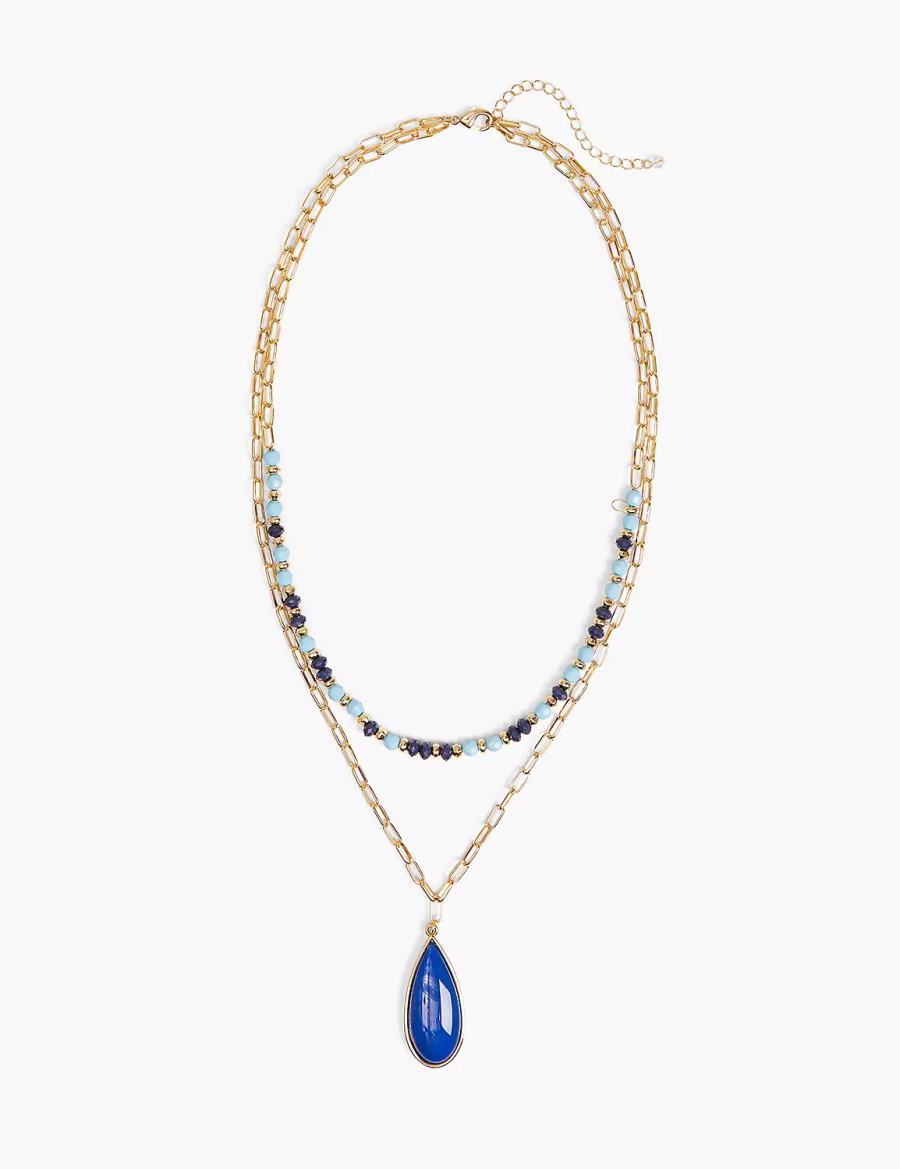 Gold Lane Bryant Blue Beaded Layered Women Necklace | RKI9687IJ