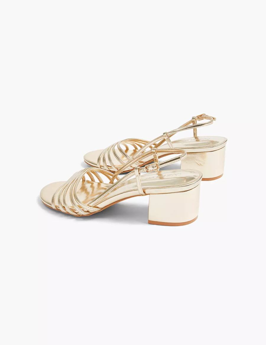 Gold Lane Bryant Dream Cloud Metallic Strappy Low Block Heel Women Heels Sandals | EJY8035NN