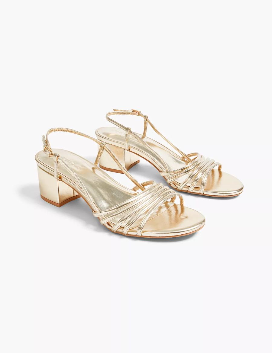 Gold Lane Bryant Dream Cloud Metallic Strappy Low Block Heel Women Heels Sandals | EJY8035NN