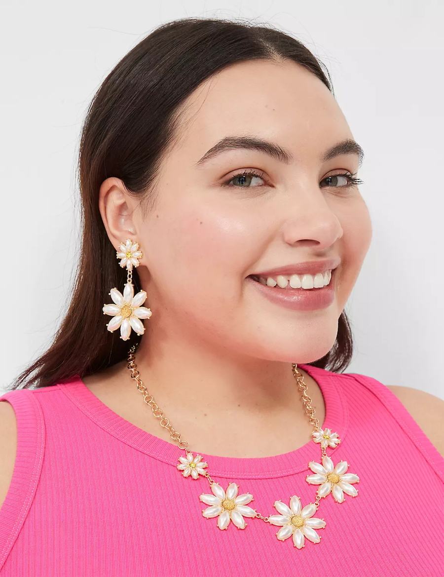 Gold Lane Bryant Floral Pearlized Statement Women Necklace | VVF9628AV