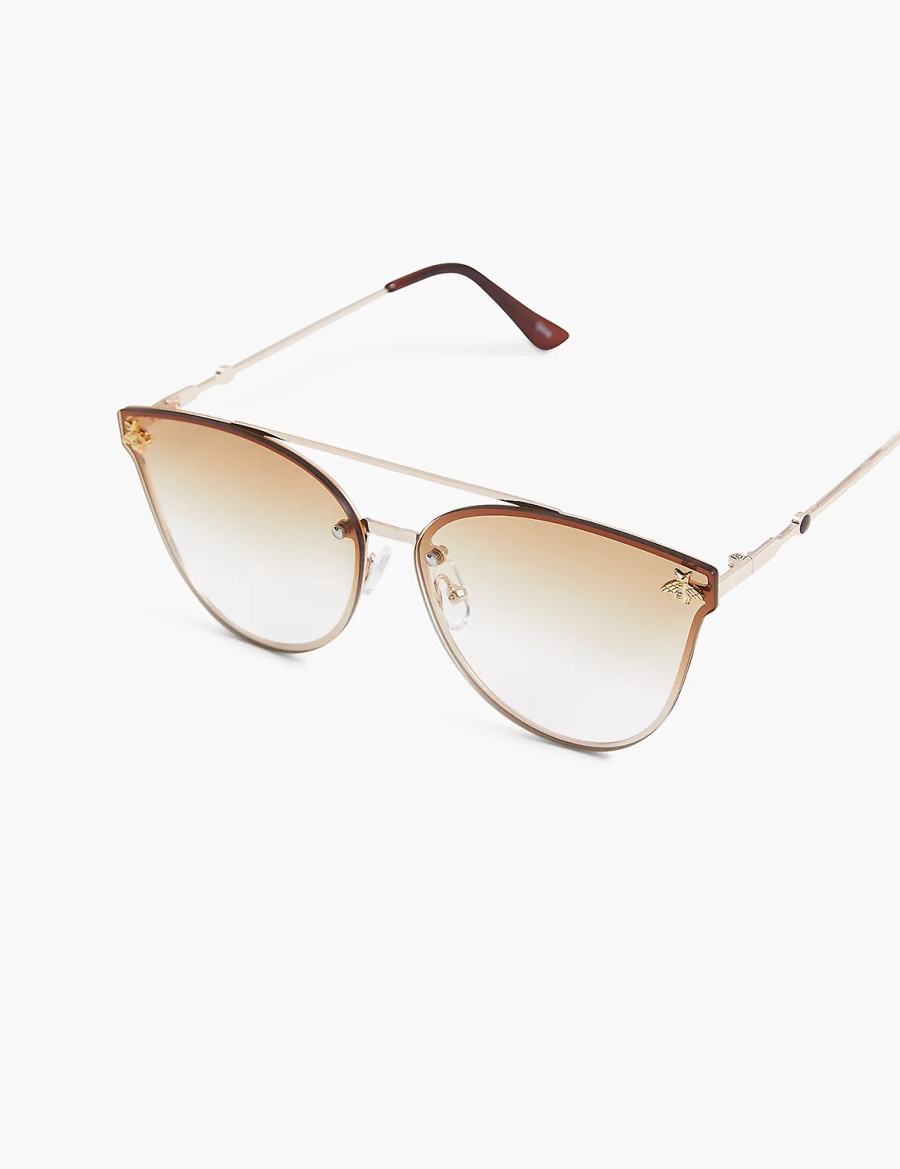 Gold Lane Bryant Goldtone Bee Aviator Women Sunglasses | RKX789MS