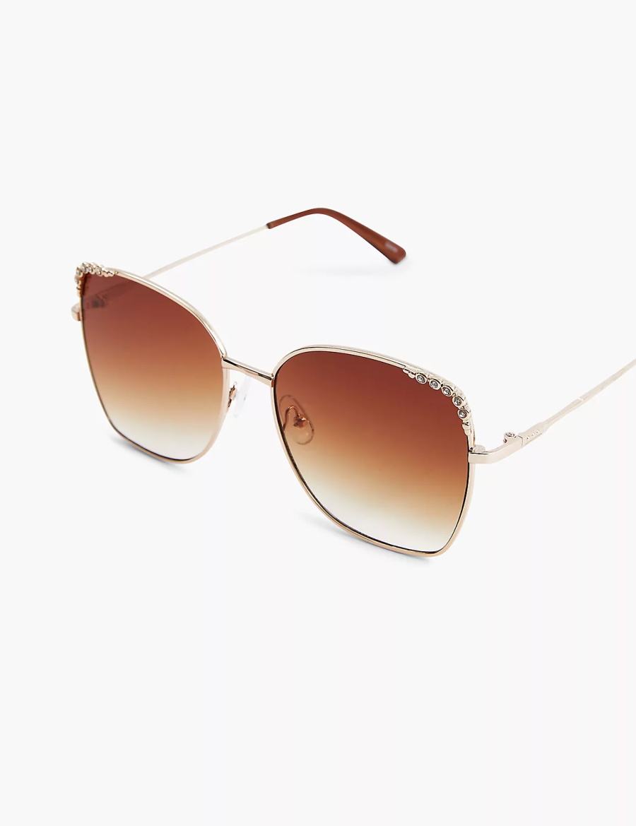 Gold Lane Bryant Goldtone & Bling Butterfly Aviator Women Sunglasses | LVT9017RB