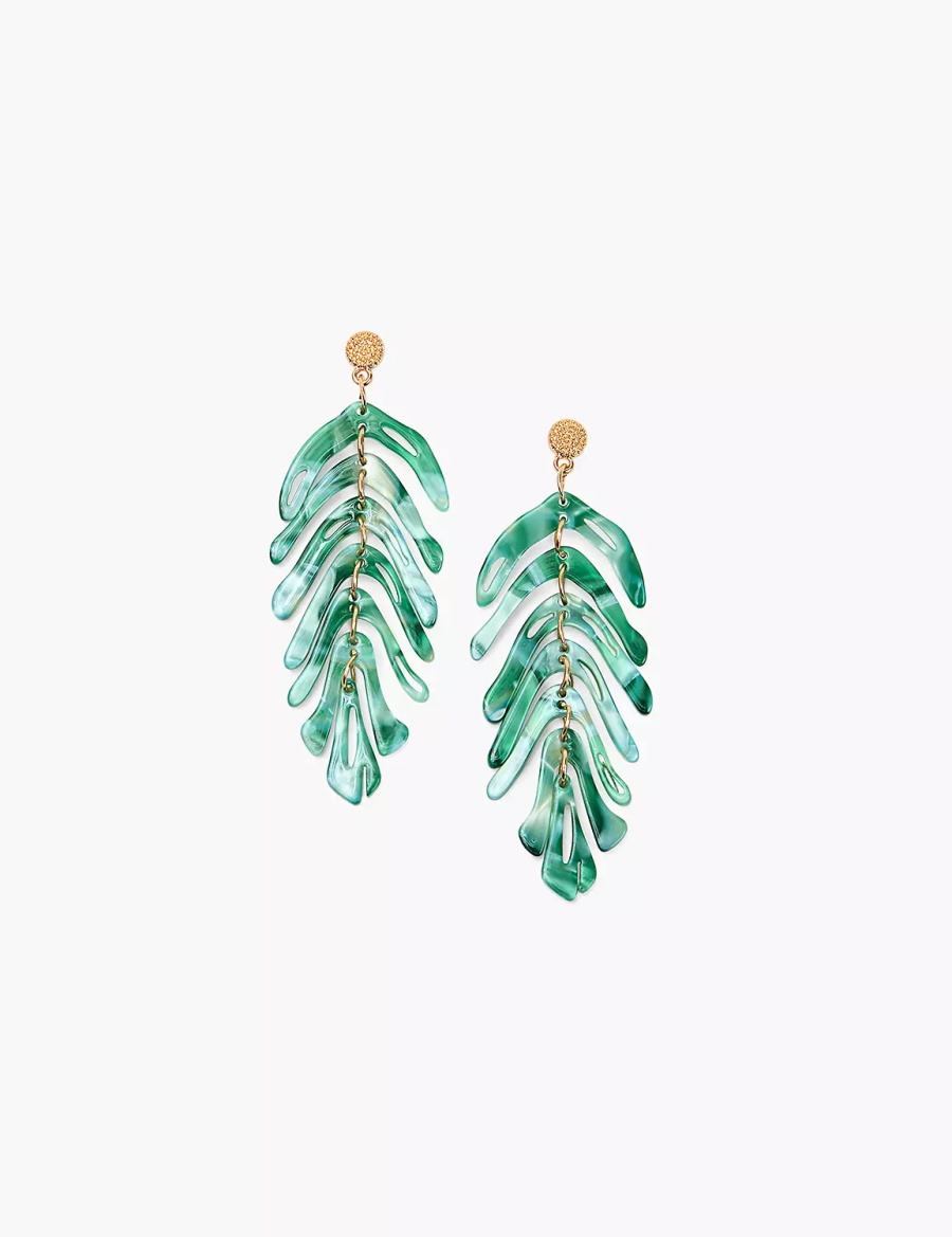 Gold Lane Bryant Green Resin Flowy Leaf Women Earrings | COA8666YV