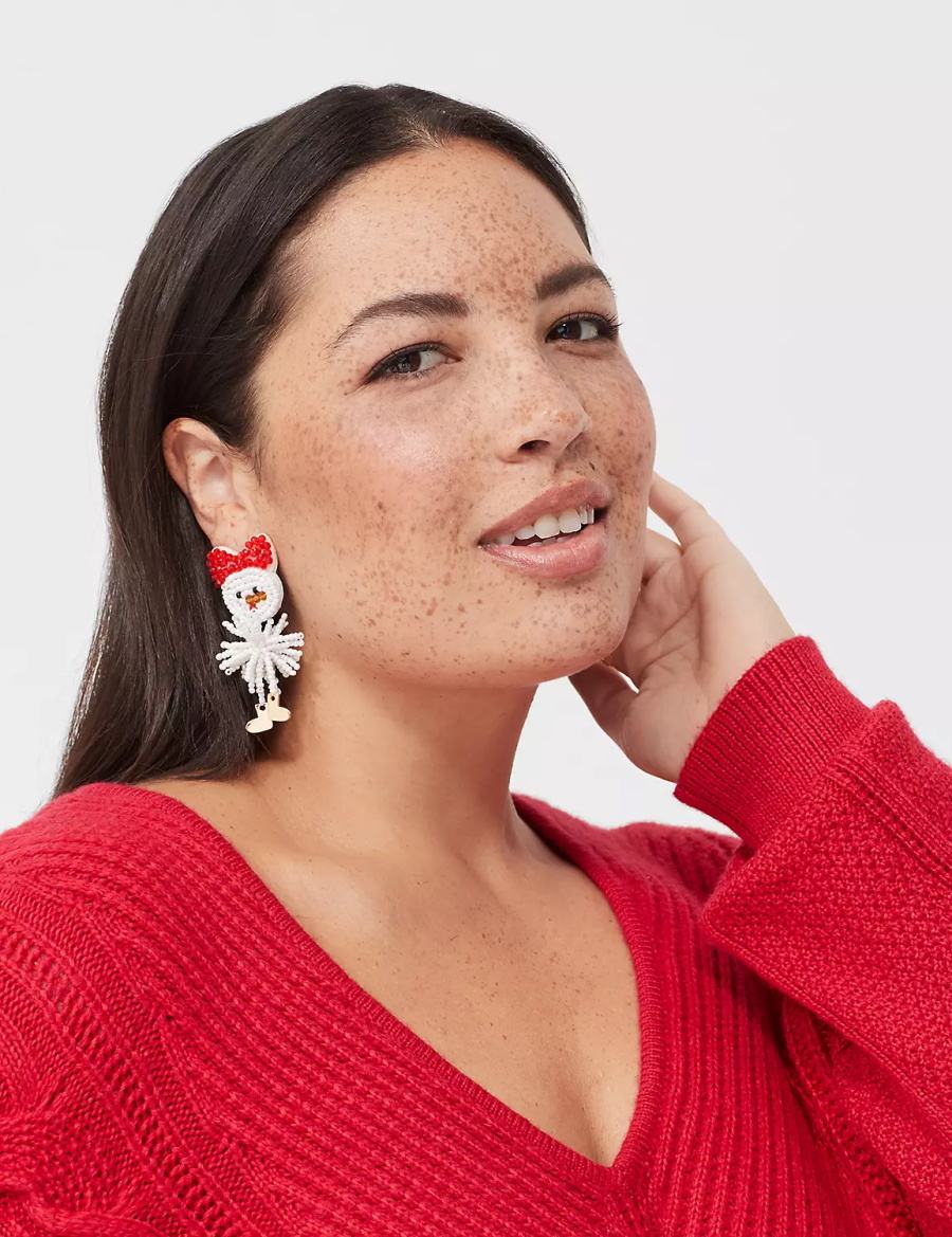 Gold Lane Bryant Holiday Beaded Snowman Women Earrings | CMJ478PT