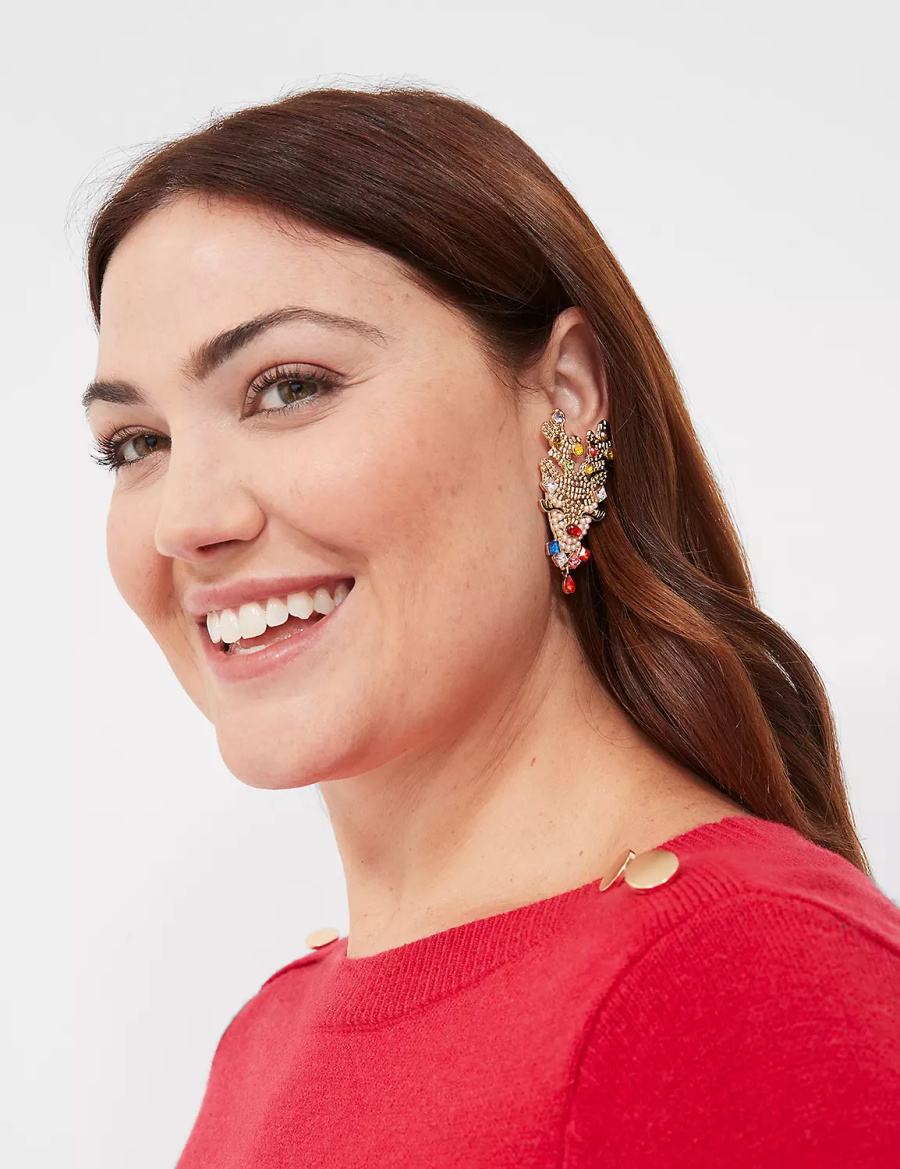 Gold Lane Bryant Holiday Pearlized & Pave Reindeer Women Earrings | EXQ9985VV