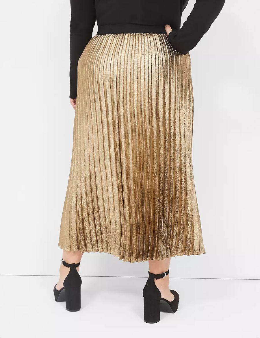 Gold Lane Bryant Metallic Pleated Midi Women Skirts | VGD271ZI